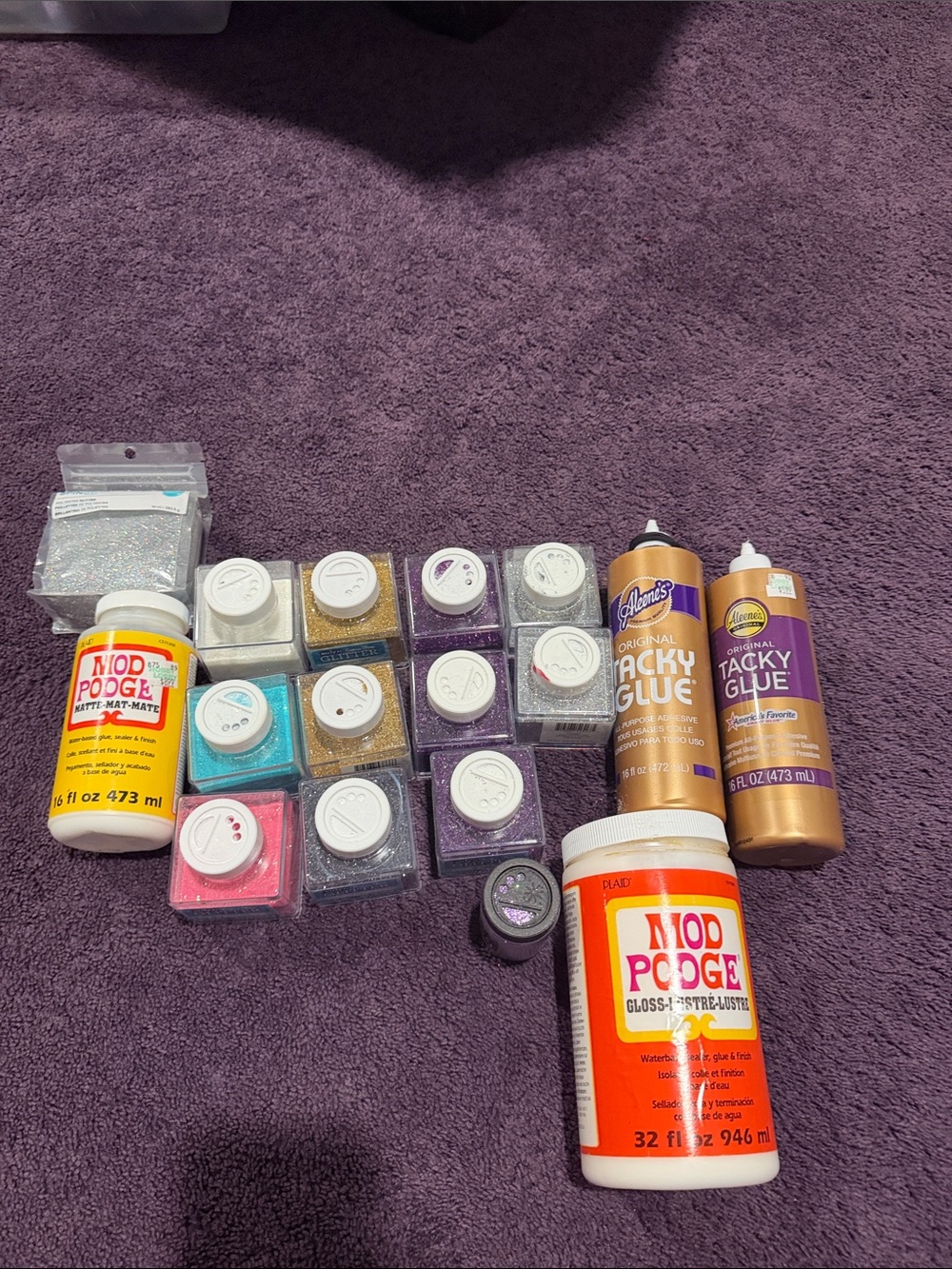 Gloss & Matte Glue Set with Assorted Glitter Colors